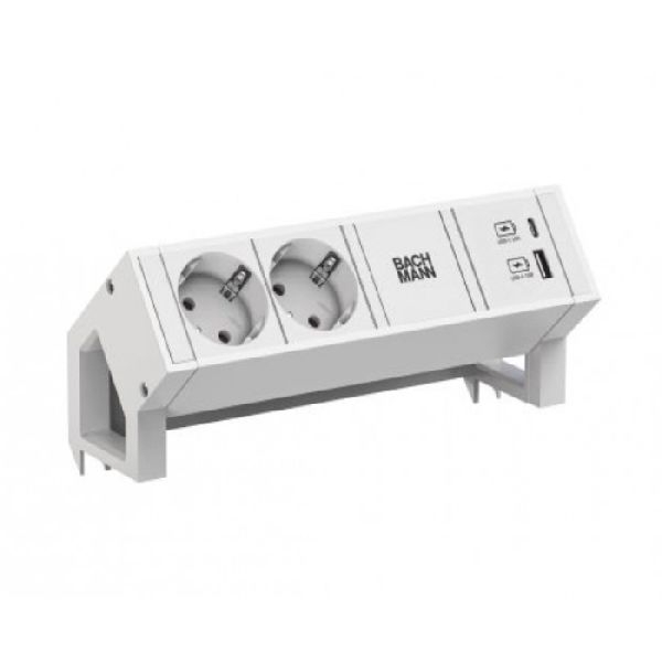 Bachmann 9023201 Bachmann DESK 2 Steckdosenleiste PURE WHITE 2 x Schutzkontakt, 1 x USB A/C, weiß
