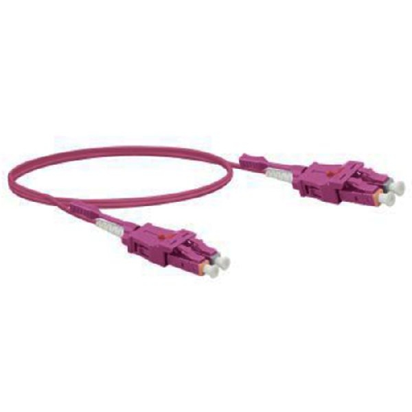 Exertis Connect 392954 LWL Patchkabel Uniboot, 50/125 µm, OM4-Faser, LC Duplex Stecker/ LC Duplex Stecker, UPC, erikaviolett, 5,0 m