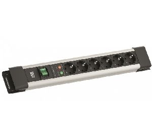 Bachmann BM005904 Bachmann Steckdosen-Schutzleiste "Connectus", 6-fach, mit Überspannungsschutz und Schalter, Anschlussleitung 2,0 m, schwarz / silber