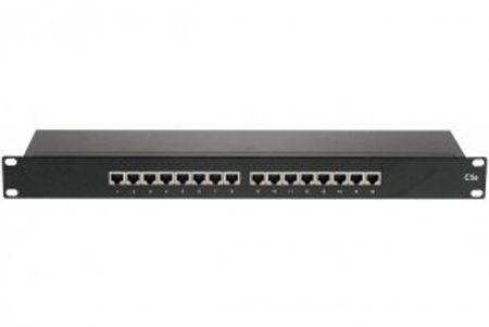 Tecline 257160 Patchfeld, Cat.5e, 16 Port, STP, 1 HE, 19 Zoll, schwarz