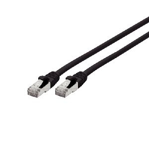Exertis Connect 858489 Patchkabel Cat. 6A, S/FTP (PiMF), halogenfrei, mit Rastnasenschutz, schwarz, 7,5 m