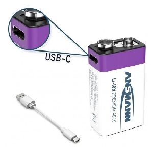 Ansmann 1315-0005 Ansmann Li-Ion Akku, 9V Block E, 400 mAh (3600 mWh), USB-C