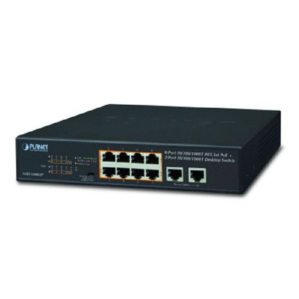 Planet GSD-1008HP Planet Gigabit Switch GSD-1008HP, POE+, 802.3at, 10 x Gigabit RJ45 (8 x PoE), 120 Watt
