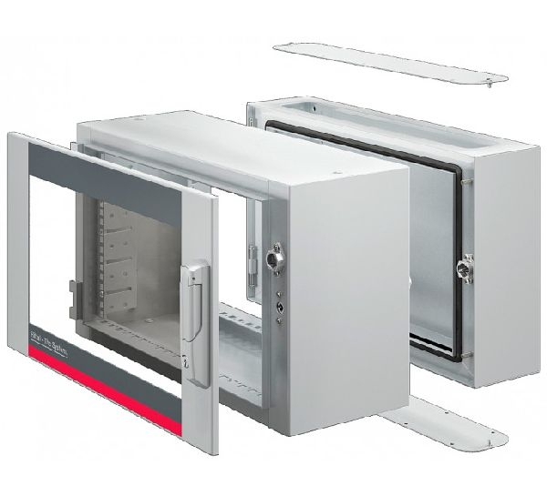 Rittal 2260950 Rittal 19" Wandgehäuse AX, 3-teilig, 9 HE, 600 x 573 mm, lichtgrau RAL 7035, optimale Zugänglichkeit durch Schwenkteil