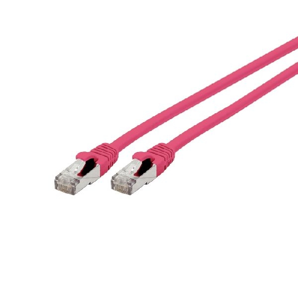 Exertis Connect 854384 Patchkabel Cat. 6A, S/FTP (PiMF), halogenfrei, mit Rastnasenschutz, rosa, 20,0 m