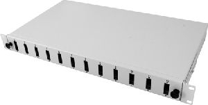 Tecline 91612 LWL Spleißbox, unbestückt, 12-fach SC Duplex Frontblende, 19", ausziehbar, hellgrau RAL 7035