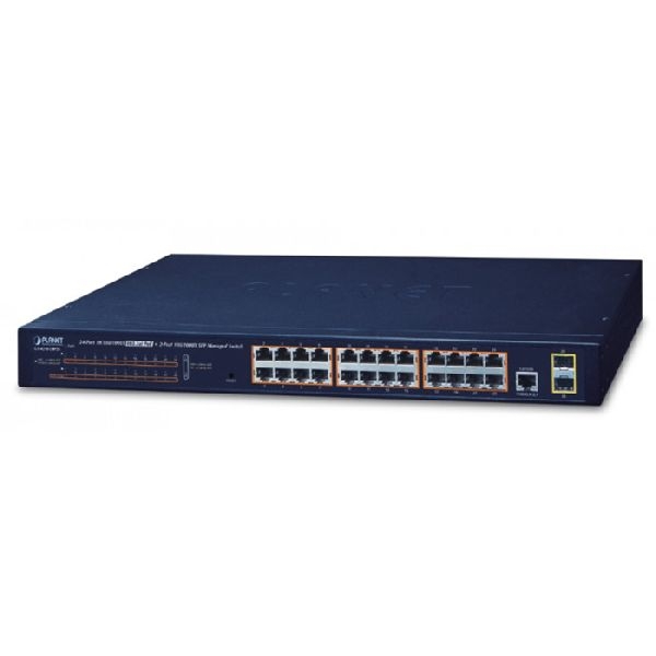 Planet GS-4210-24P2S Planet 802.3at PoE+ Switch GS-4210-24P2S, 24 Port PoE+, 2 SFP Uplinkports, 19"