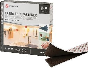 Velcro VEL-PS20020 Extra Thin Klett-Installationsband der Marke VELCRO(r), 5 m Hakenband, 5 m Flauschband, 20 mm, schwarz