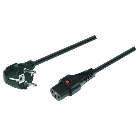 IEC Lock NZ/SWS/KLG/140/200/SW/PB Netzanschlusskabel IEC LOCK, Schutzkontaktstecker abgewinkelt an Kaltgerätebuchse 10 A (C13) mit Verriegelung, 2,0 m