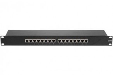 Tecline 257270 Patchfeld, Cat.6, 16 Port, STP, 1 HE, 19 Zoll, schwarz