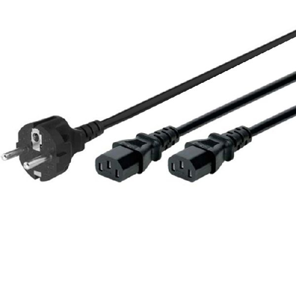 Exertis Connect 808420 Y-Netzanschlusskabel, Schutzkontaktstecker gerade an 2x Kaltgerätebuchse, 1,8 m