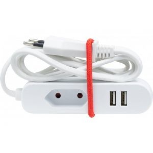 Exertis Connect 808521 Netzverlängerungskabel + 2 USB Anschlüsse, Eurostecker an Eurobuchse, weiß, 1,5 m
