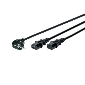 Exertis Connect 808410 Y-Netzanschlusskabel, Schutzkontaktstecker abgewinkelt an 2x Kaltgerätebuchse, 1,8 m