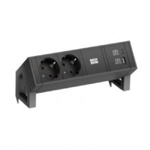 Bachmann 902.962 Bachmann DESK 2 Steckdosenleiste PURE BLACK 2 x Schutzkontakt, 1 x USB A/C, schwarz