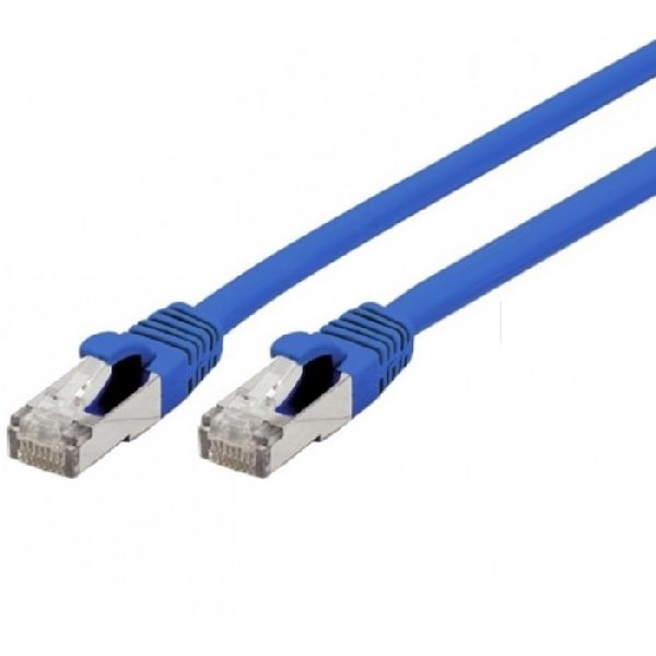 Exertis Connect 854512 Patchkabel Cat. 6A, S/FTP (PiMF), TPE, halogenfrei, GRS-zertifiziert, mit Rastnasenschutz, blau, 1,0 m