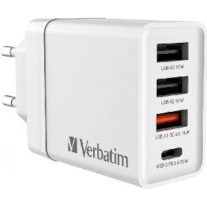 Verbatim 49701 Verbatim 30 W USB-Wandladegerät mit 4 Anschlüssen CHR-30EU2, weiß