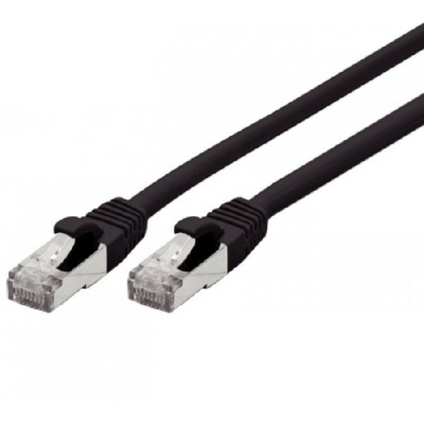 Exertis Connect 854547 Patchkabel Cat. 6A, S/FTP (PiMF), TPE, halogenfrei, GRS-zertifiziert, mit Rastnasenschutz, schwarz, 0,5 m