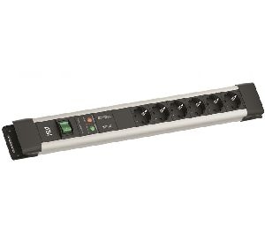 Bachmann BM005903 Bachmann Steckdosen-Schutzleiste "Connectus", 6-fach, mit Gerätevollschutz und Schalter, Anschlussleitung 2,0 m, schwarz / silber