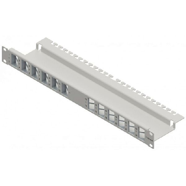 EasyLan CKVPL0W01E EasyLan Winkel-Modulträger für 24 Keystone-Anschlussbuchsen, 12x links, 12 rechts, 19 Zoll, 1 HE, lichtgrau RAL 7035