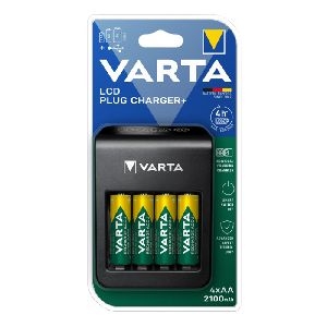 Varta 57687 VARTA Akku-Ladegerät LCD Plug Charger+, mit 4x Akku AA (2100 mAh)