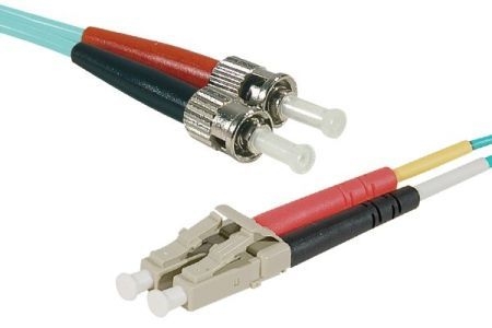 Exertis Connect 392734 LWL Patchkabel HD, 50/125 µm, OM3-Faser, LC Duplex Stecker/2 x ST Stecker, aqua, 5,0 m UPC
