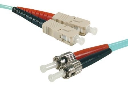 Exertis Connect 392764 LWL Patchkabel HD, 50/125 µm, OM3-Faser, 2x ST Stecker/SC Duplex Stecker, aqua, 5,0 m UPC