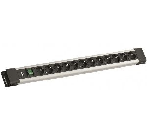 Bachmann BM005901 Bachmann Steckdosenleiste "Connectus", 12-fach, mit Schalter, Anschlussleitung 2,0 m, schwarz / silber