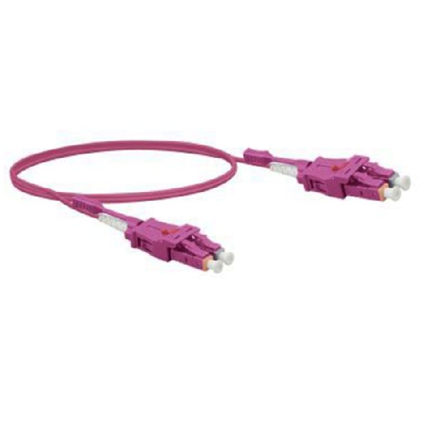 Exertis Connect 392951 LWL Patchkabel Uniboot, 50/125 µm, OM4-Faser, LC Duplex Stecker/ LC Duplex Stecker, UPC, erikaviolett, 1,0 m