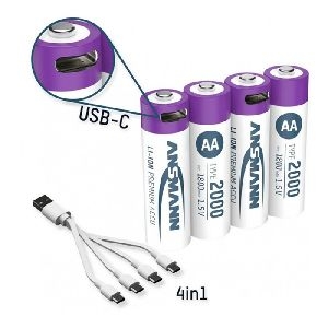Ansmann 1312-0036 Ansmann Li-Ion Akku, Mignon, AA, 1,5V, 2000 mAh (3500 mWh), USB-C, (4-er Pack)