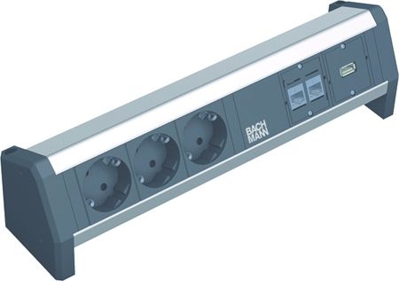 Bachmann 3391006 Bachmann DESK 1 Facility System, 2 x RJ45 Buchse Cat5e + USB Buchse + 3 x Schutzkontaktsteckdose