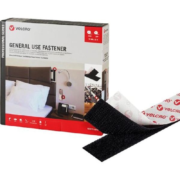 Velcro VEL-PS20002 General Use Klett-Installationsband der Marke VELCRO(r), 5 m Hakenband, 5 m Flauschband, 20 mm, schwarz