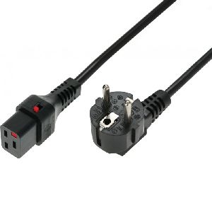 IEC Lock 808094 Netzanschlusskabel IEC LOCK, Schutzkontaktstecker abgewinkelt an Kaltgerätebuchse 16 A (C19) mit Verriegelung, 2,0 m, schwarz