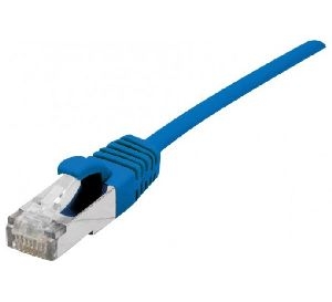 Dexlan 858721 Dexlan Patchkabel Cat. 6A, S/FTP (PiMF), ultradünn, halogenfrei, mit Rastnasenschutz, blau, 0,3 m