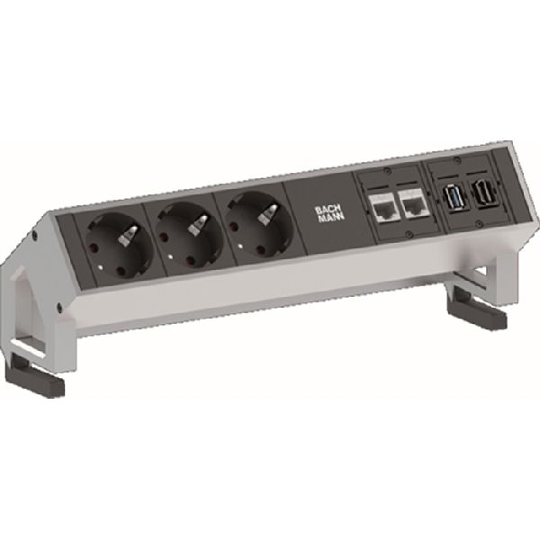Bachmann 902502 Bachmann DESK 2 Facility System, 3 x Schutzkontaktsteckdose + 2 x Cat6 + 1 x USB + 1 x HDMI, INOX