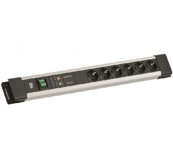 Bachmann BM005903 Bachmann Steckdosen-Schutzleiste "Connectus", 6-fach, mit Gerätevollschutz und Schalter, Anschlussleitung 2,0 m, schwarz / silber