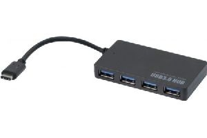 Exertis Connect 21308 USB Hub, 4 Ports USB 3.0 Typ A, mit integriertem USB 3.1 Typ C Anschlusskabel