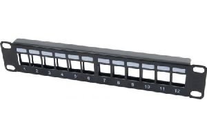Dexlan 754715 Dexlan 10 Zoll Modulträger für 12 Keystone Anschlussbuchsen, 1 HE, schwarz
