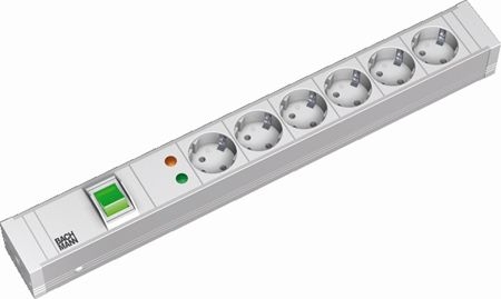 Bachmann 333005 Bachmann 19" PDU ALU Steckdosenleiste mit Überspannungsschutz und Schalter, 6-fach Schutzkontaktsteckdose