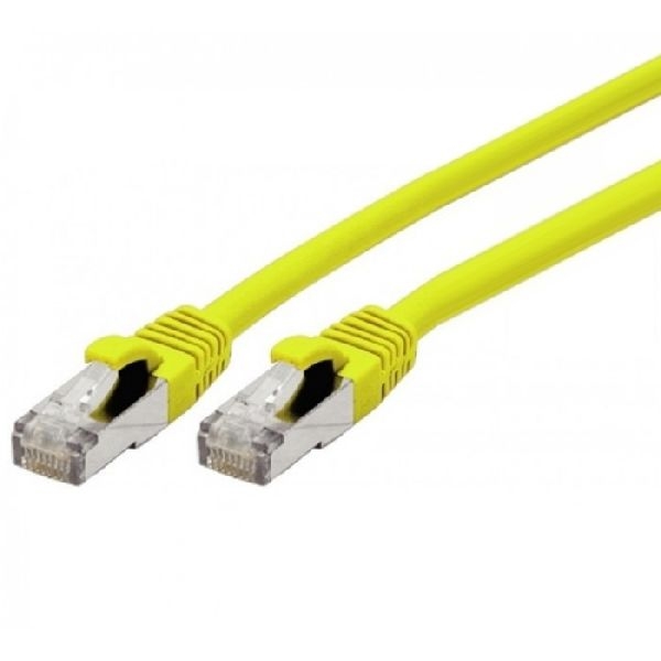 Exertis Connect 854536 Patchkabel Cat. 6A, S/FTP (PiMF), TPE, halogenfrei, GRS-zertifiziert, mit Rastnasenschutz, gelb, 0,15 m